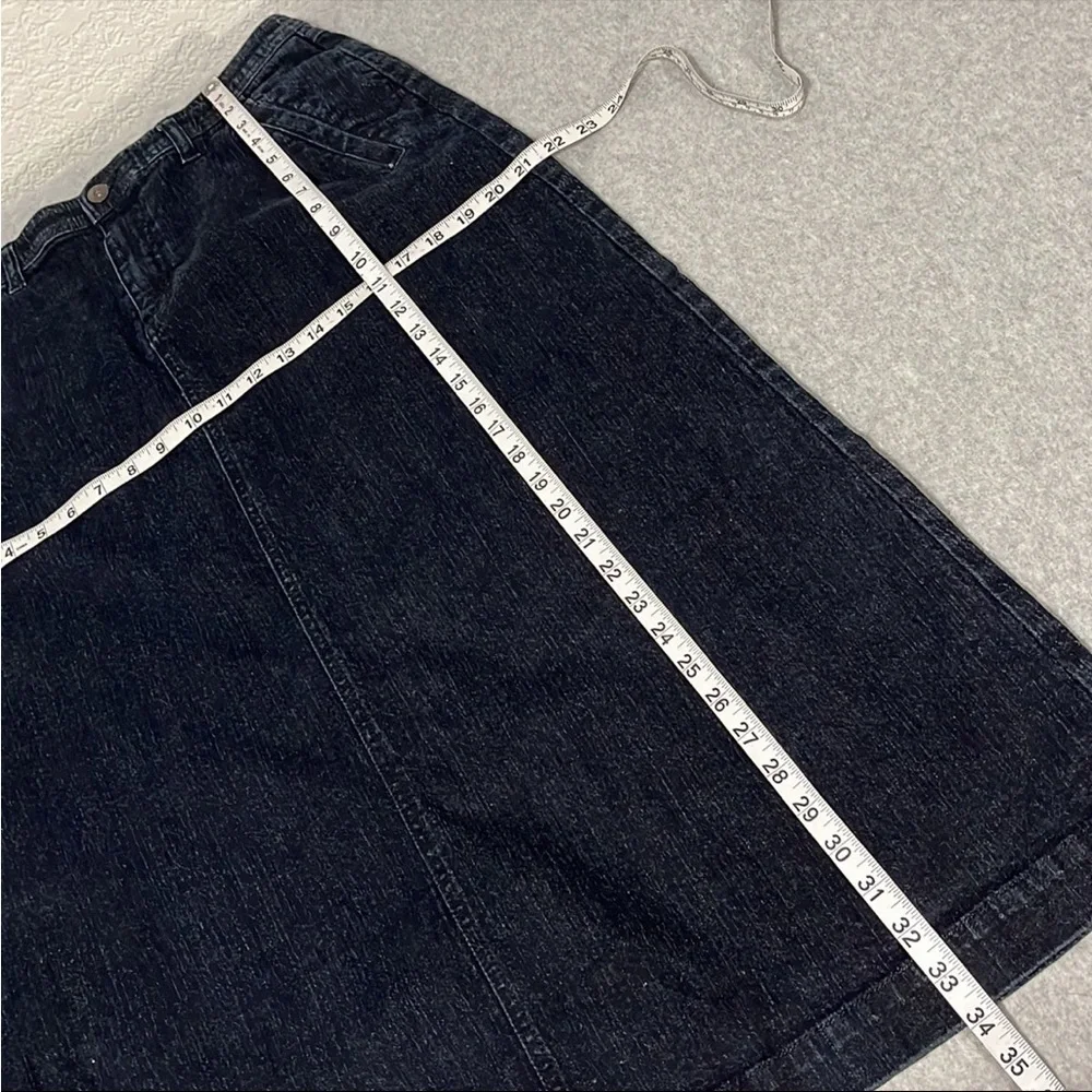 Black Midi Maxi Denim Skirt Size 10 Stretch Modest Y2K Minimalist Capsule